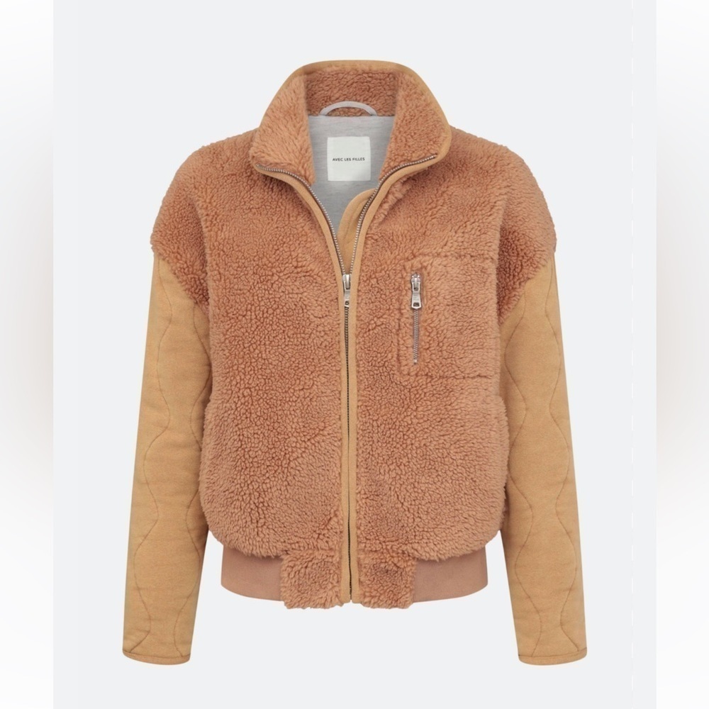 NWT Avec Les Filles Brown Mixed Media Jacket size XS